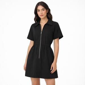 Noble Organic Cotton Zip Front Utility Dress Black M Sustainable Eco Friendly